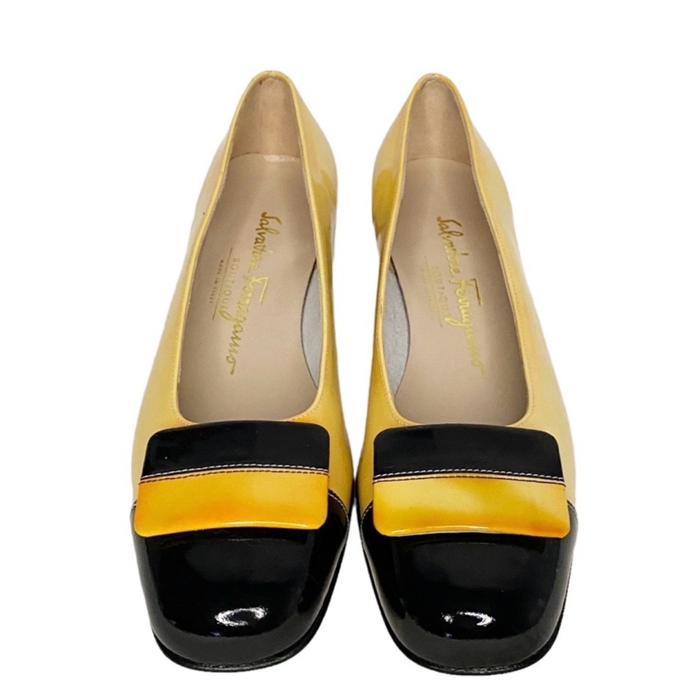 Salvatore Ferragamo Yellow and Black Patent Leather Flats SZ 5B